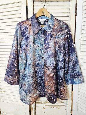CJ Banks 100% Cotton Watercolour Floral Print Button Up Blouse Size X/14/16